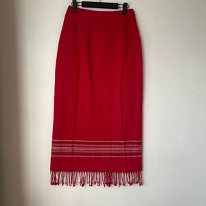 Vintage 90s Michele Red Fringe Trim Western Skirt 4